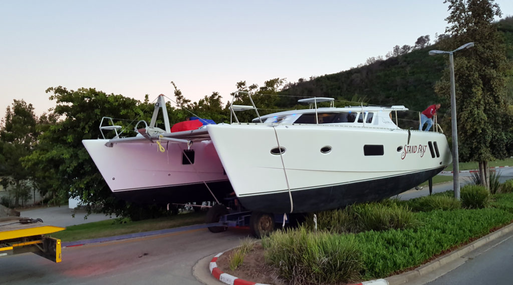 transporting a catamaran to launch