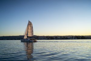 yacht in sunset